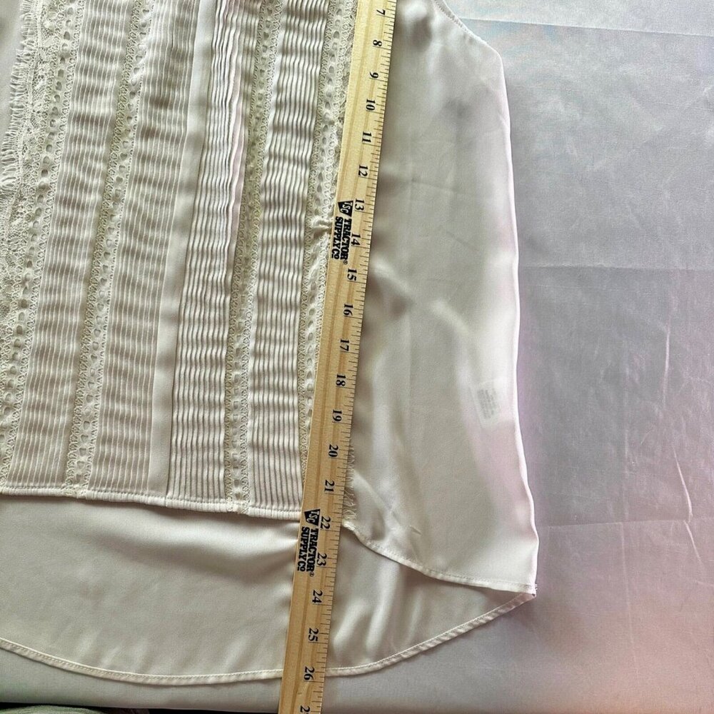Sleeveless Blouse Womens‎ Cream Pintuck Lace Trim Pleated V-Neck High-Low Top - Picture 9 of 16